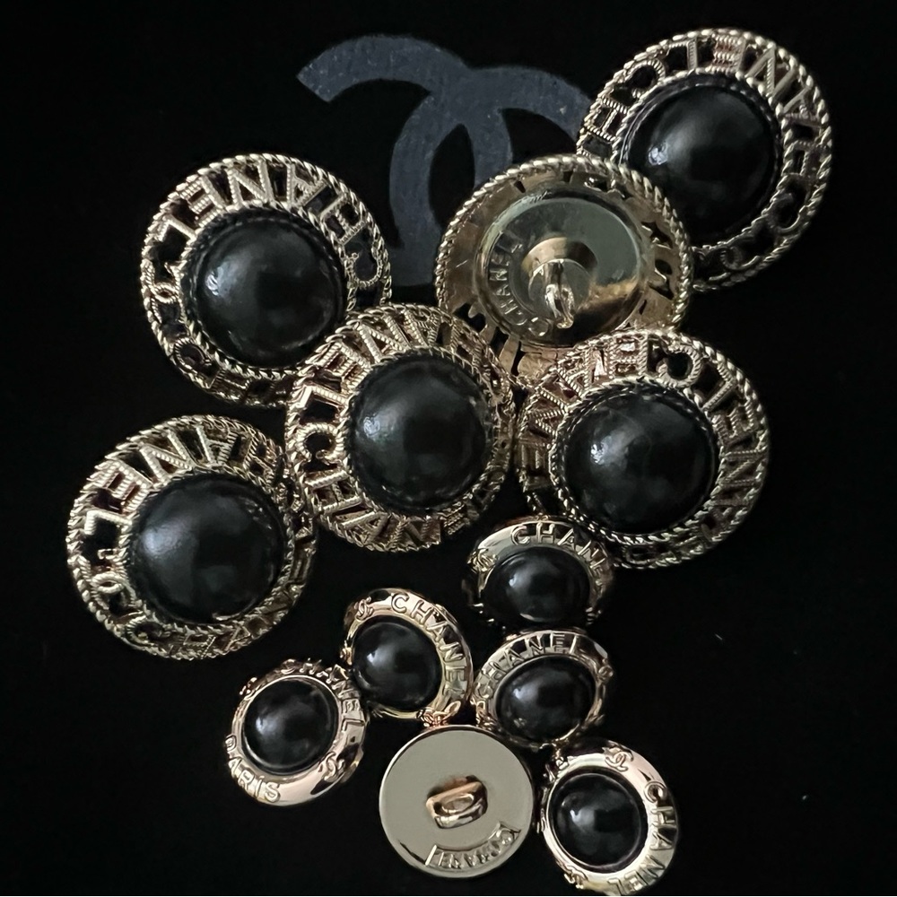 CcParis(Set of 12)6-20mm/6-10mmFauxBlackPearl/GoldenMetal/shank-back/stamp